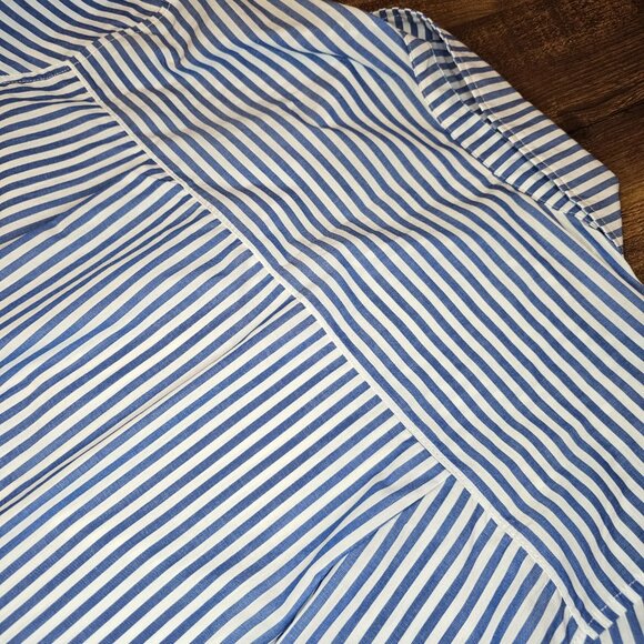 CAbi Striped Long Sleeve Button Up Prep School Shirt 6085, L, White & Blue - Picture 5 of 9